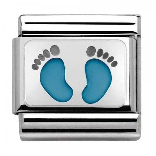 Silver Light Blue Footprints Charm