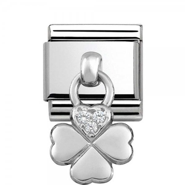 Silver Four Leaf Clover CZ Charm