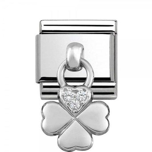Silver Four Leaf Clover CZ Charm