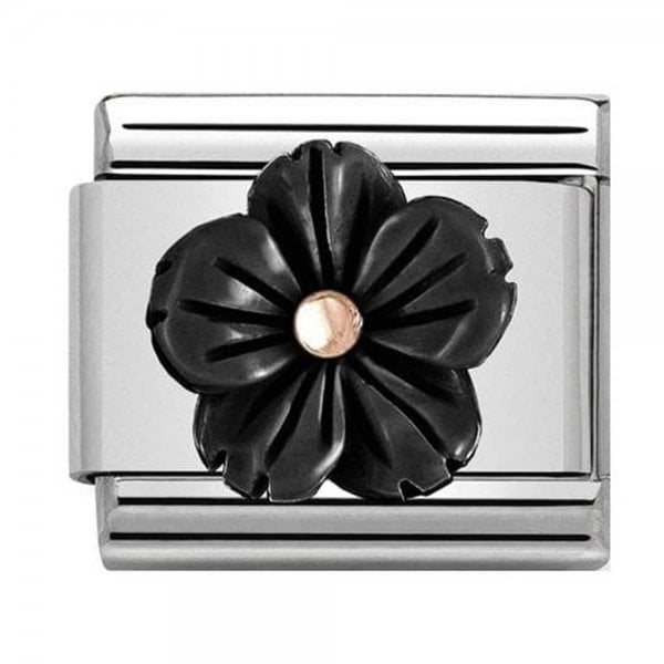 Classic Rose Gold Onyx Flower Charm