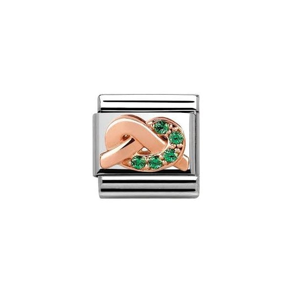 Classic Link Green Knot Charm in Rose Gold with CZ Charm