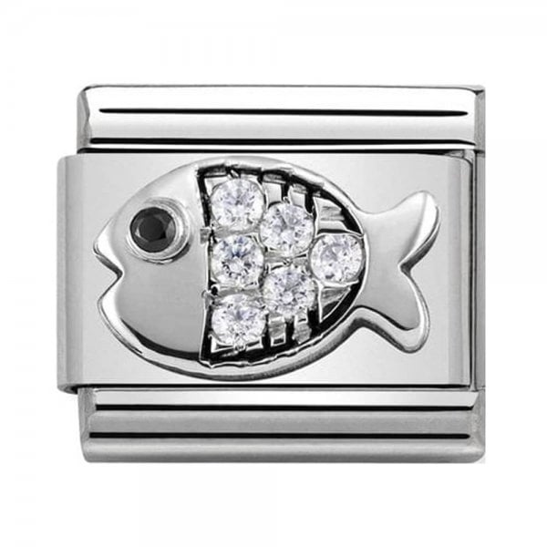 Silver Fish with White CZ Charm