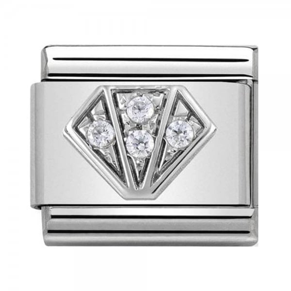 Silver Diamond with White CZ Charm