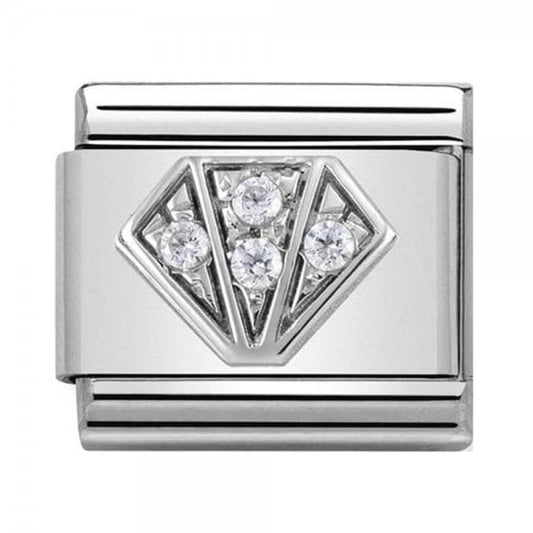 Silver Diamond with White CZ Charm