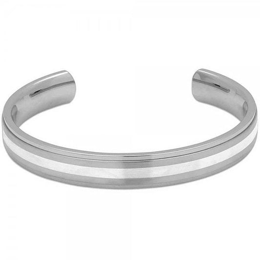 Steel Bangle with Silver Inlay
