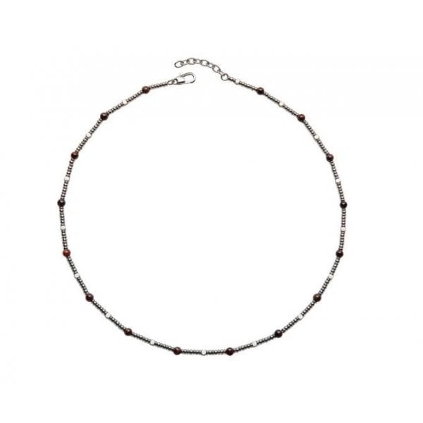 Steel Necklace with Red Tiger Eye Beads