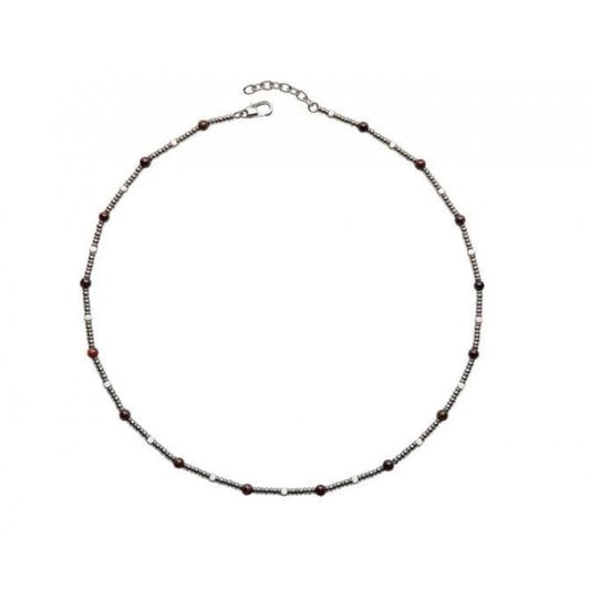 Steel Necklace with Red Tiger Eye Beads