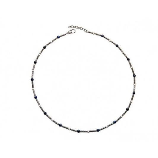 Steel Necklace with Blue Beads