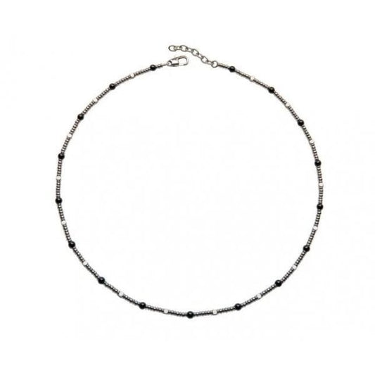 Steel Necklace with Shiny Onyx Beads