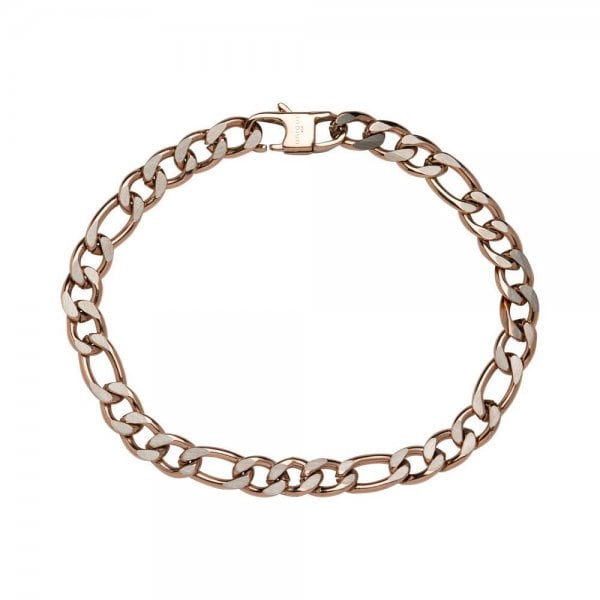 Steel Figaro Bracelet w/ Rose IP Plating