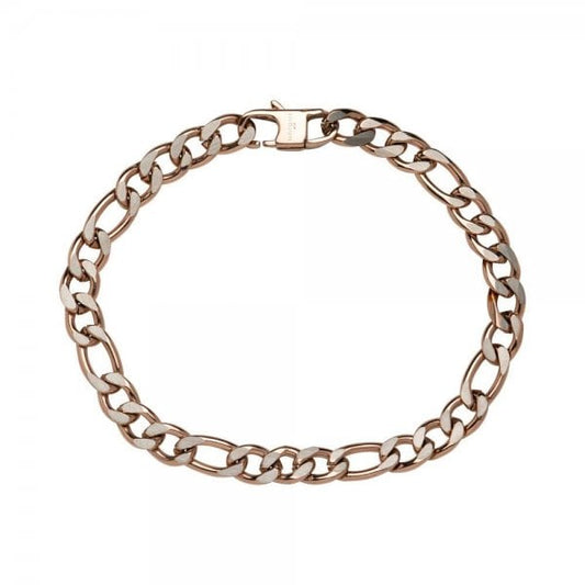 Steel Figaro Bracelet w/ Rose IP Plating