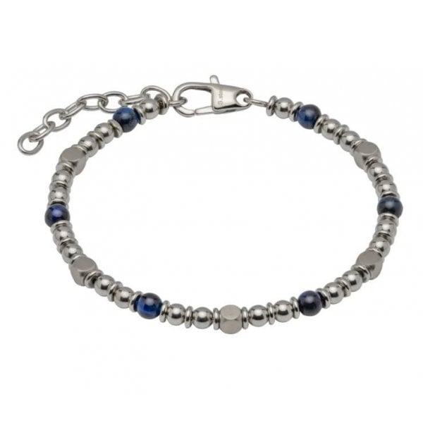Stainless Steel Bracelet with Blue Beads