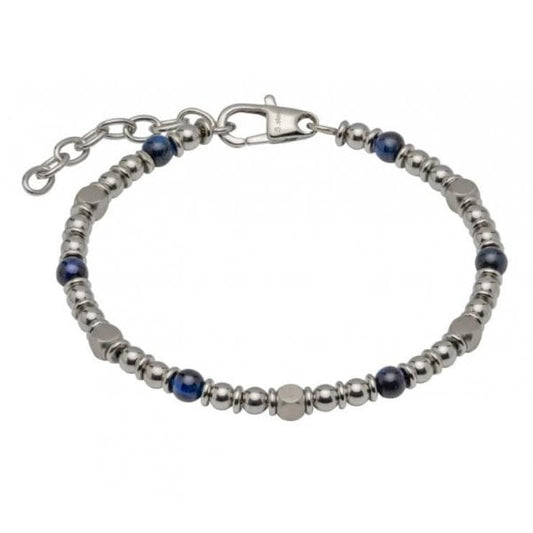 Stainless Steel Bracelet with Blue Beads