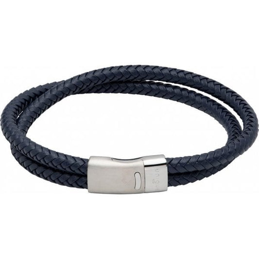 Magnetic Steel Clasp Blue Leather Bracelet 21cm