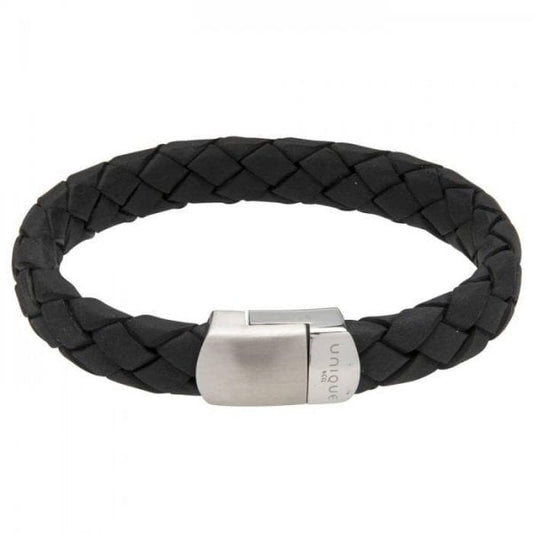 Matt Polished Woven Black Leather Bracelet