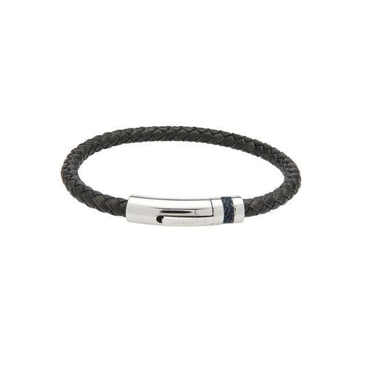 Antique Black Leather Bracelet - Denim Inlay