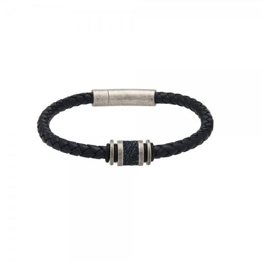 Navy Leather Bracelet - Denim Inlay
