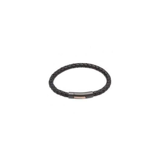 Black Leather Black and Rose-IP Braided Bracelet