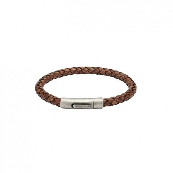 Brown Braided Leather Bracelet 21cm