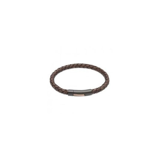 Ion Plated Dark Brown Leather Bracelet