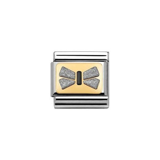 Gold Silver Glitter Black Enamel Bow Charm