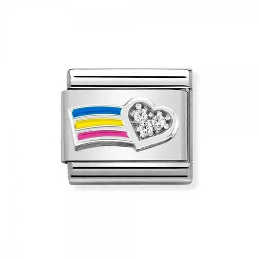 Silver and White Heart With Rainbow Charm