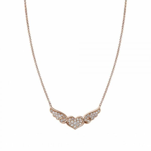 EX-DISPLAY Angel Rose Gold Plated Sparkling Flying Heart Necklace