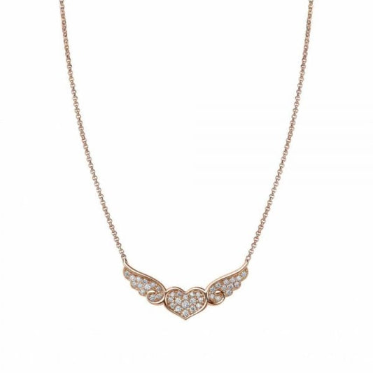 EX-DISPLAY Angel Rose Gold Plated Sparkling Flying Heart Necklace