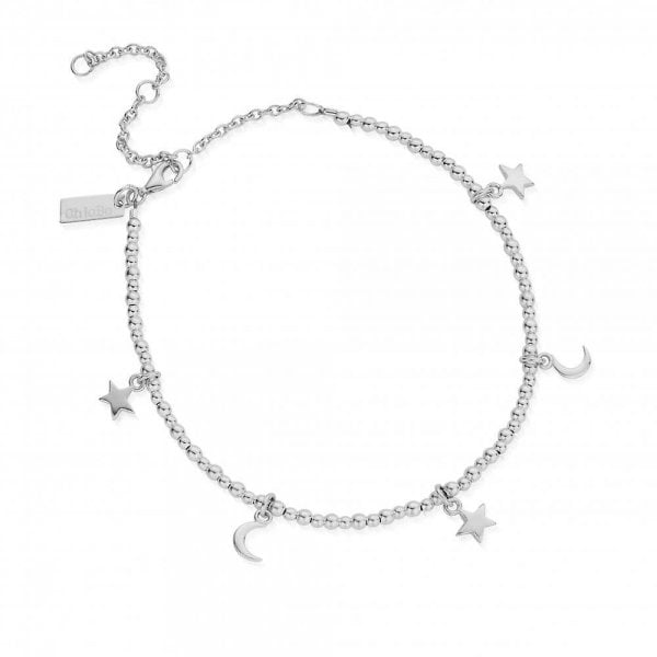 Silver Mini Cute Moon & Stars Anklet