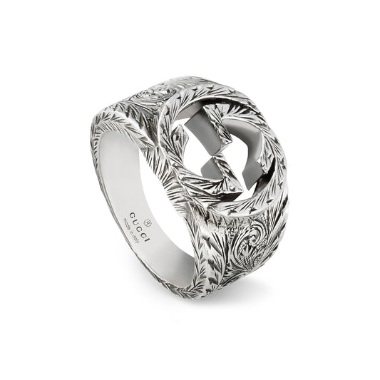 Gucci Interlocking G Sterling Silver Aged Ring S17