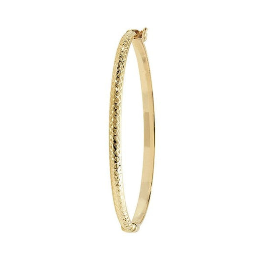 9CT YELLOW GOLD LADIES' DC HINGED BANGLE