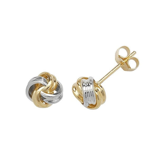 9ct Yel&Wht Gold Knot Stud Earrings