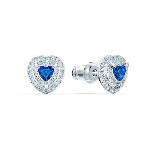 Stud Pierced Earrings, Blue, Rhodium Plated