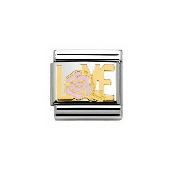 Classic Gold Love Writing Pink Enamel Rose Versailles Charm