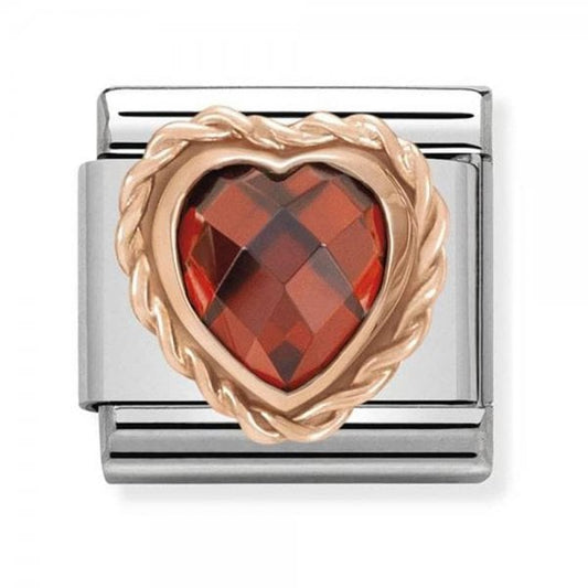 Classic Rose Gold Faceted Heart Red Charm