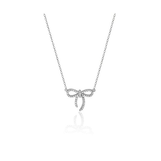Silver Fine Open Bow CZ Pendant