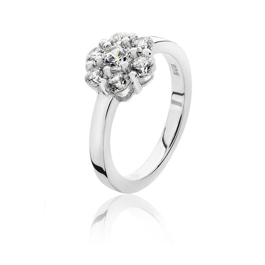 Silver Cluster CZ Ring Rhodium Plated SIZE M