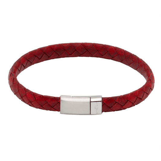 Antique Red Leather Bracelet w/ Steel Clasp 21cm