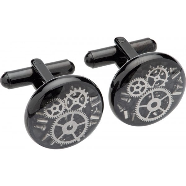 Steel Cufflinks with Black Carbon Fibre