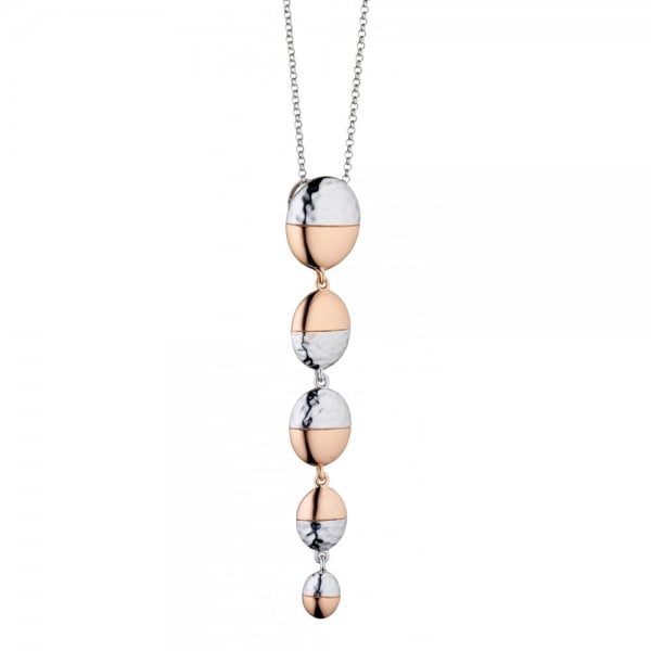 Silver & Rose Gold Hammered Oval Drop Pendant