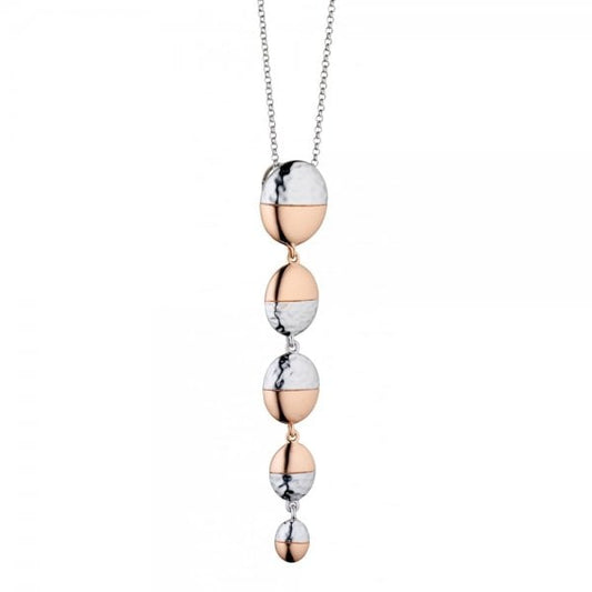Silver & Rose Gold Hammered Oval Drop Pendant