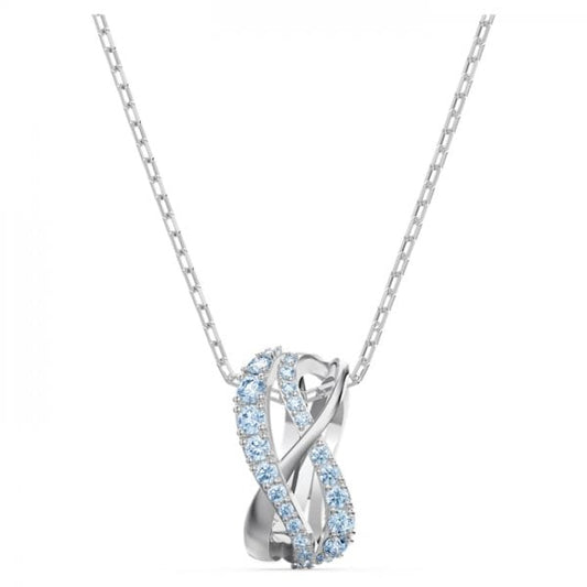 Twist Rows Pendant Blue, Rhodium plated
