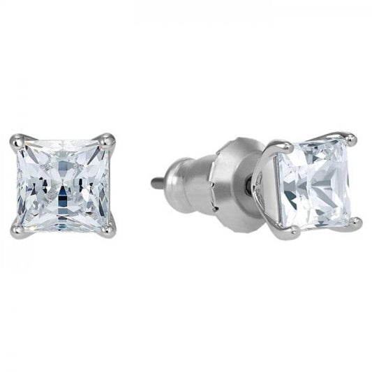 Attract Pierced Earrings White, Rhodium plated