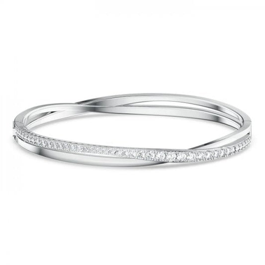 Twist Rows Bracelet, White, Rhodium plated
