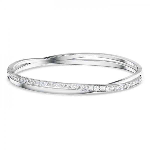 Twist Rows Bracelet, White, Rhodium plated