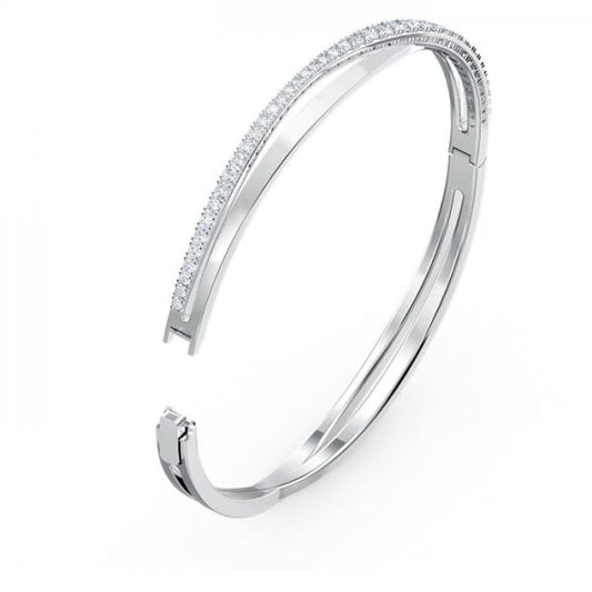 Twist Rows Bracelet, White, Rhodium plated