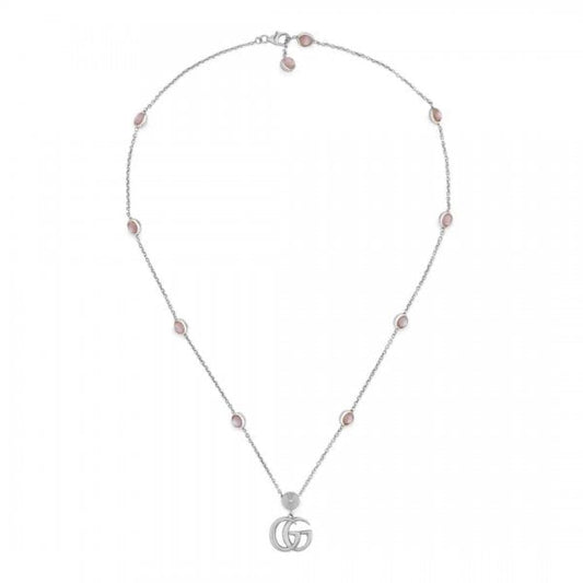 Sterling Silver Pink GG Marmont Floral Necklace