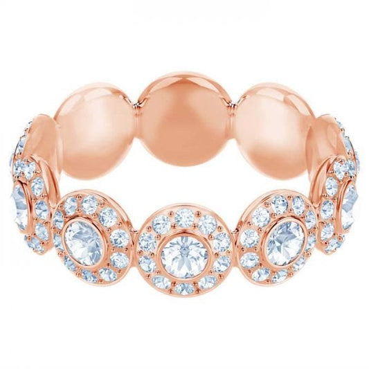 Angelic ring Round, White, Rose-gold tone plated