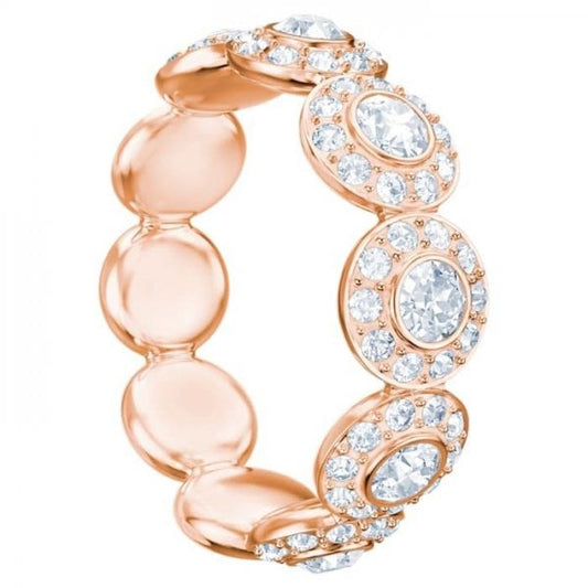 Angelic ring Round, White, Rose-gold tone plated