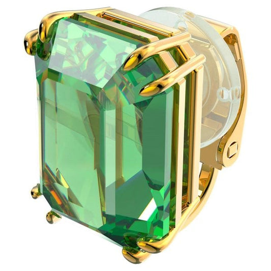 Millenia clip earring Single, Green, Gold-tone